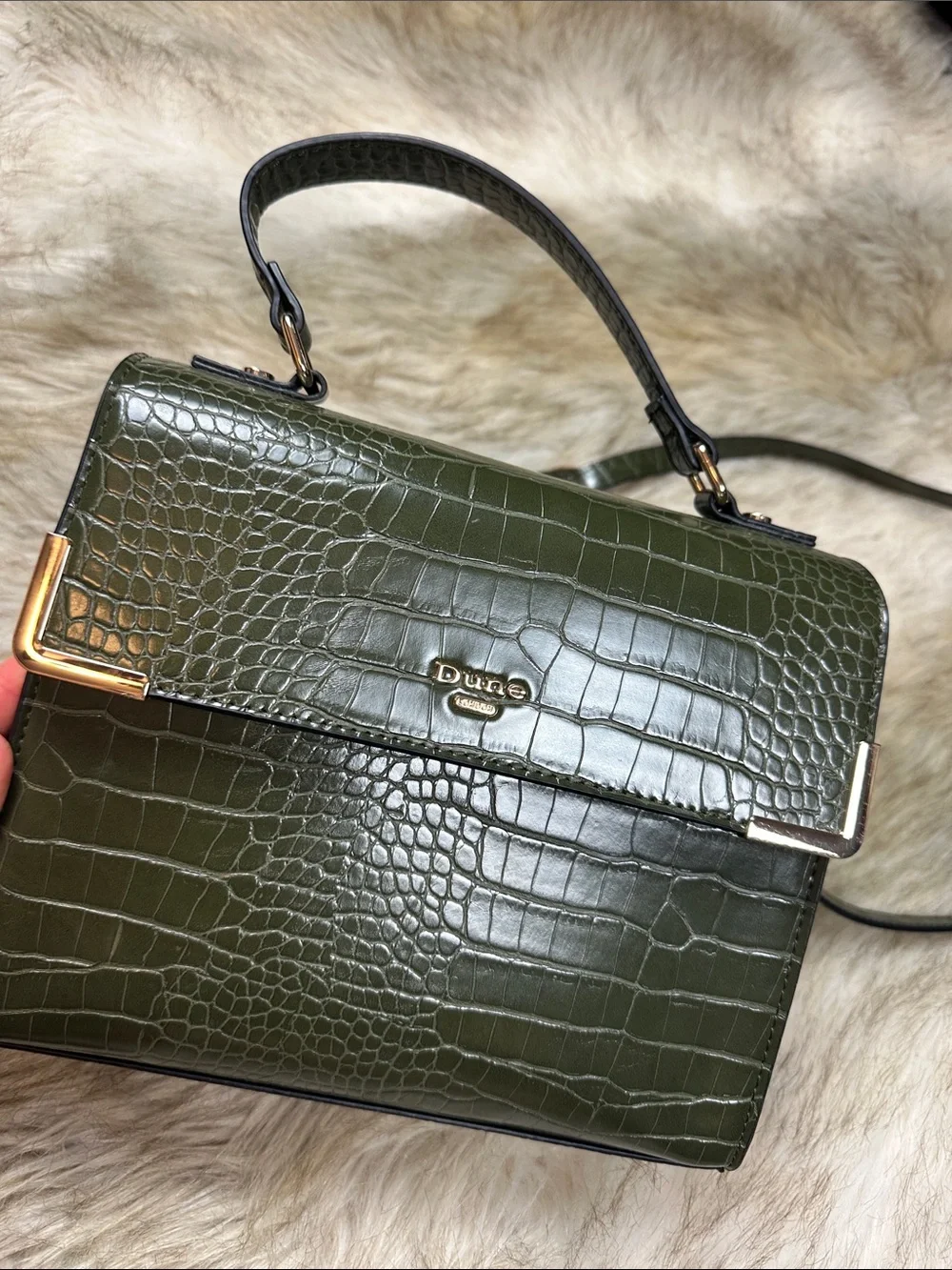 Dune London Olive Green Croc Embossed Crossbody Bag + Matching Coin Pouch NWOT